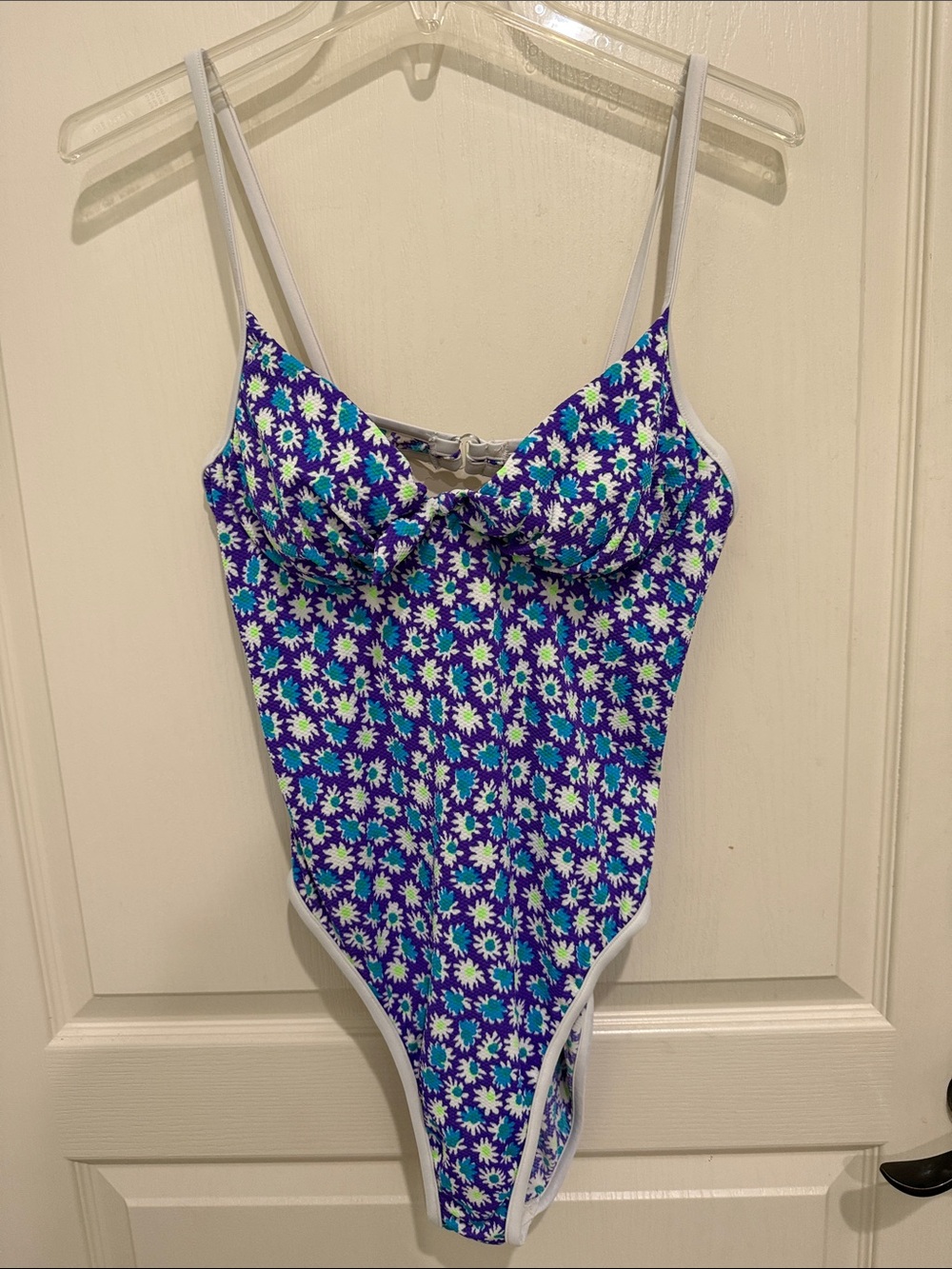 Pacific Connections Purple Daisy-Print One-Piece Swimsuit with White Trim